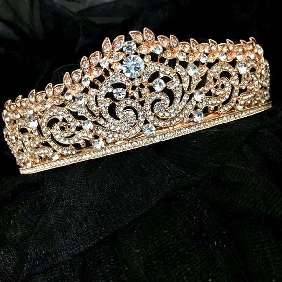 Bridal Headpiece - Tiara Crown  -  Rose Gold with crystals & CZ Crown EUC main image 9